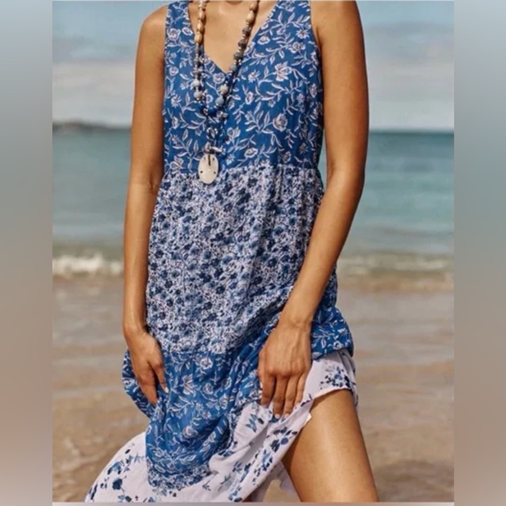 J. Jill Blue Floral Tiered Sleeveless Maxi Dress - Picture 2 of 12